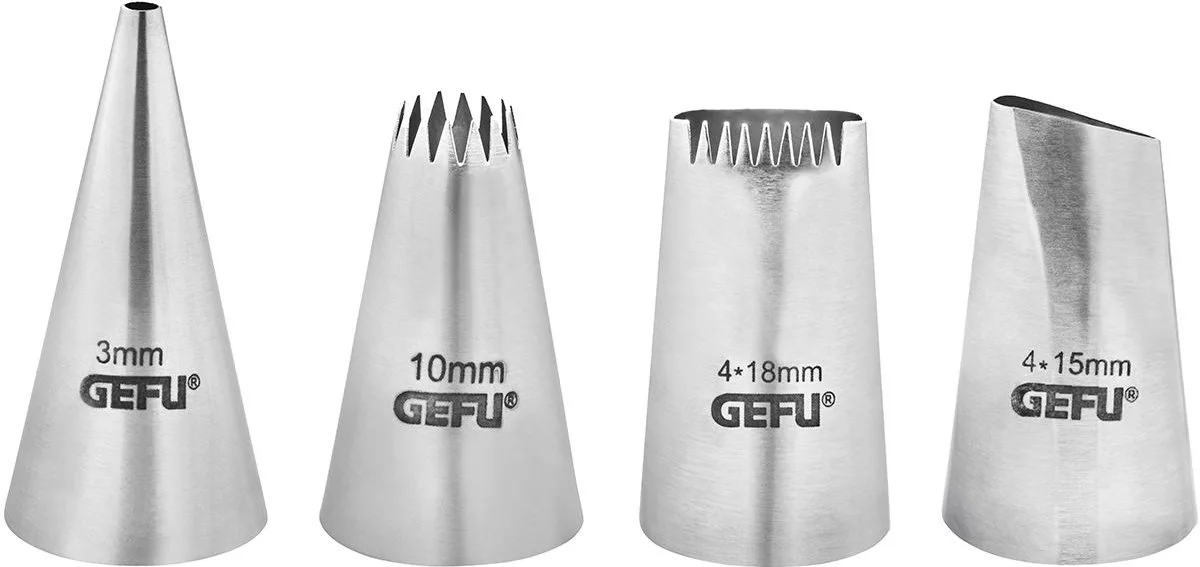 DECORE Spuitmondjes Set – 4-delig – Decoreertuiten – Voor Taarten, Gebak en Desserts – Vaatwasserbestendig de GEFU en Rvs – photo produit