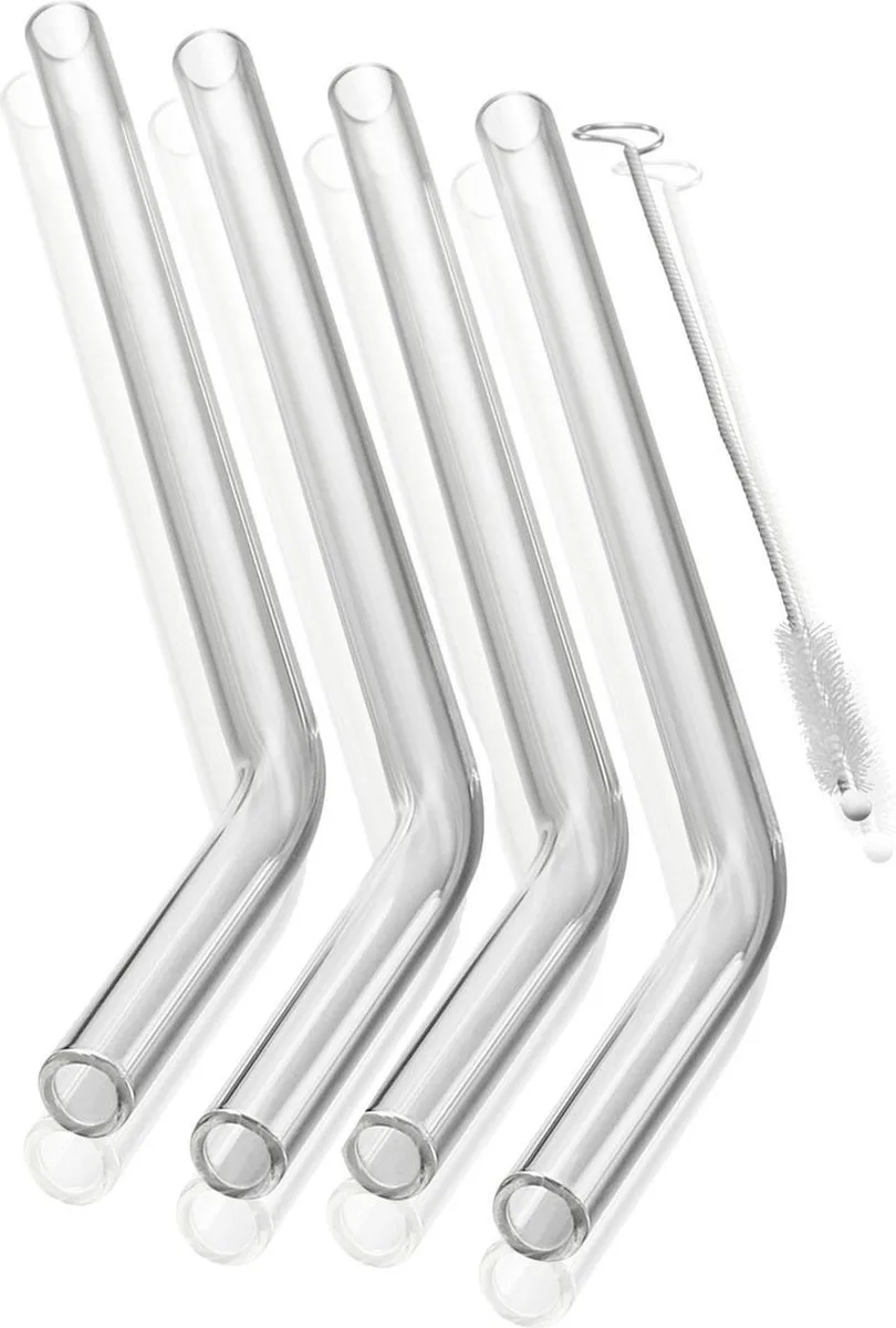FUTURE Glazen Rietjes – Set van 4 – 23 cm – Borosilicaatglas – Inclusief Reinigingsborstel van GEFU in Transparant – productfoto