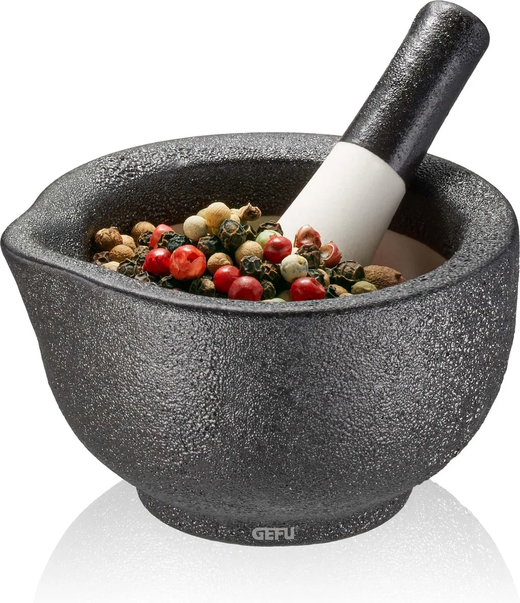 GRINO Vijzel - Porselein - Ø 17 cm - Inclusief Stamper - Kruidenvijzel von GEFU in Schwarz – Produktfoto