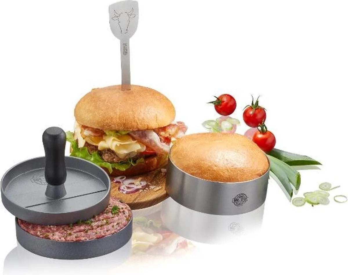 Hamburger Set BBQ, Set van 3 van GEFU in Zilver – productfoto