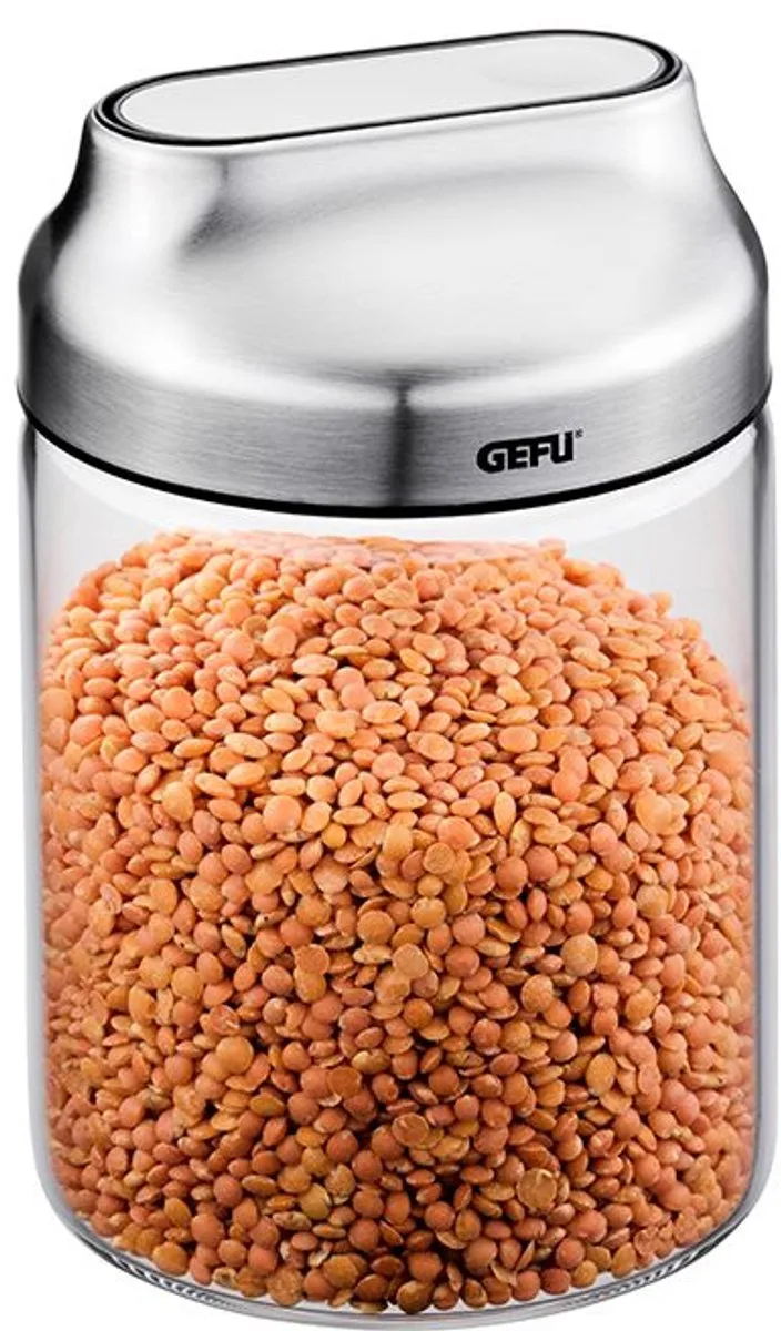 KIPPO Voorraadbus – 700 ml – Borosilicaatglas – Met Schenkdeksel en Kippfunctie fra GEFU i Rvs, Gennemsigtig – produktbillede