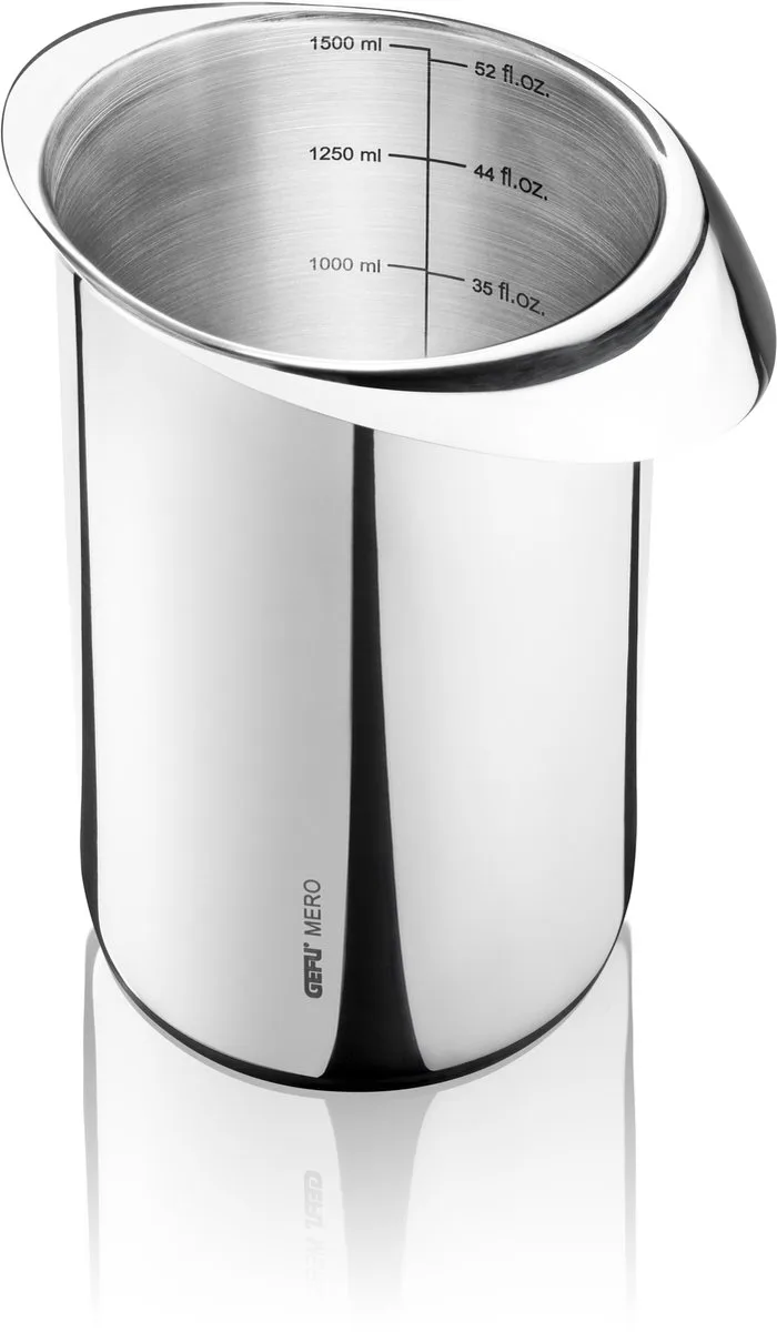MERO Mengkom – 1,5 Liter – RVS met Antislip Bodem – Met Schenktuit von GEFU in Silber – Produktfoto