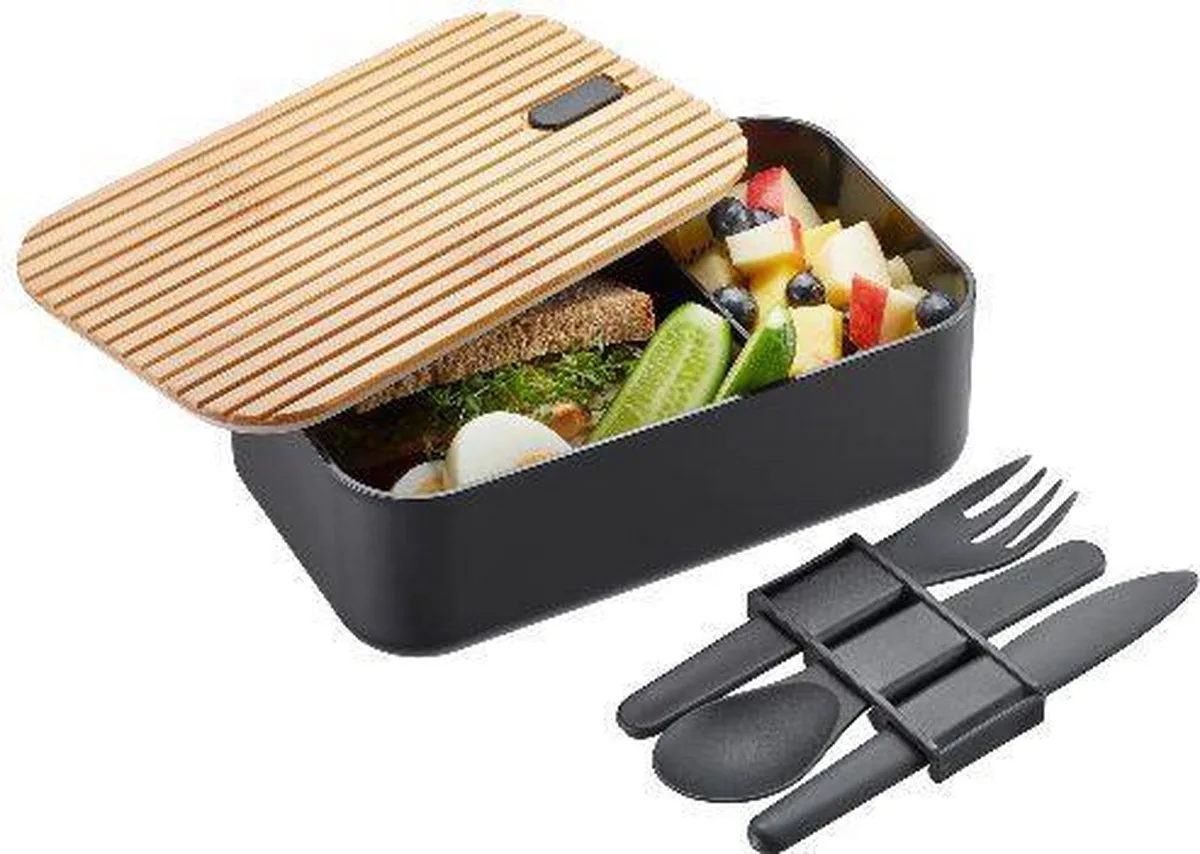 MOVE Lunchbox - RVS Lunchbox met Bestek - 1,2 Liter van GEFU in Zwart – productfoto