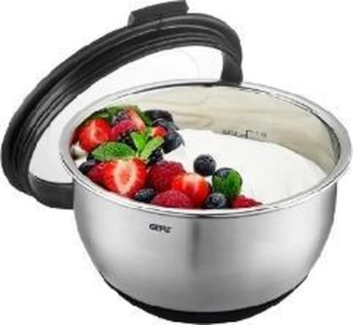 MUOVO Mengkom met Deksel – 600 ml – RVS – Antislip – Ø 12 cm van GEFU in Zilver, Zwart – productfoto