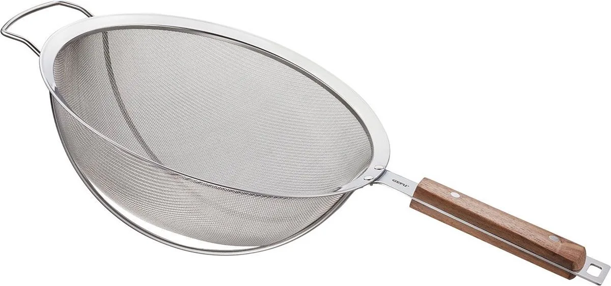 PASSO Zeef – 24 cm – RVS Zeef met Walnoothouten Handgreep – Fijnmazig – Professionele Keukenzeef by GEFU in Rvs, Walnoot – product photo