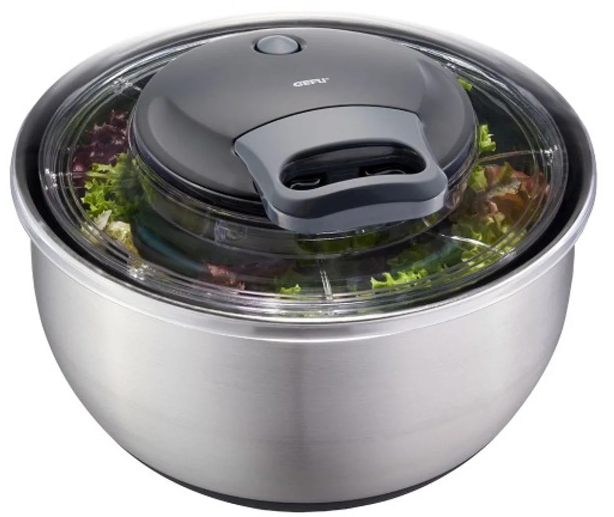 PULLIT Slacentrifuge 4,5 Liter – RVS – Met Trekkoord en Stopknop – Ø 25 cm by GEFU in Silver – product photo