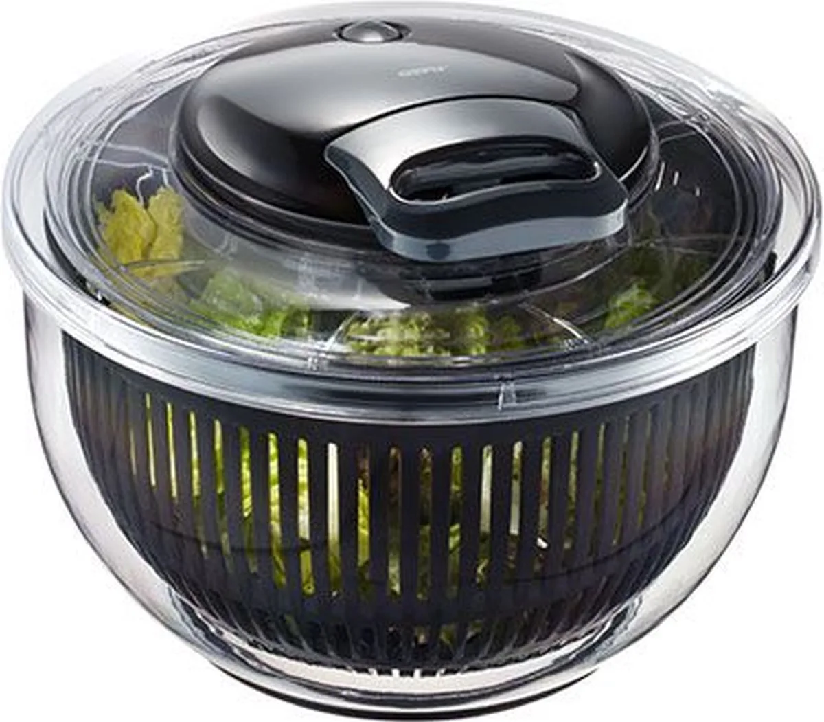 PULLIT Slacentrifuge 4,5 Liter – Transparant/Zwart – Met Trekkoord en Stopknop – Ø 25 cm by GEFU in Transparent, Black – product photo