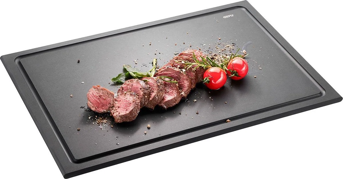 SLIZE Snijplank Groot 44 x 30 cm – Duurzame Snijplank met Sapgeul – Houtcomposiet by GEFU in Black, Rvs – product photo
