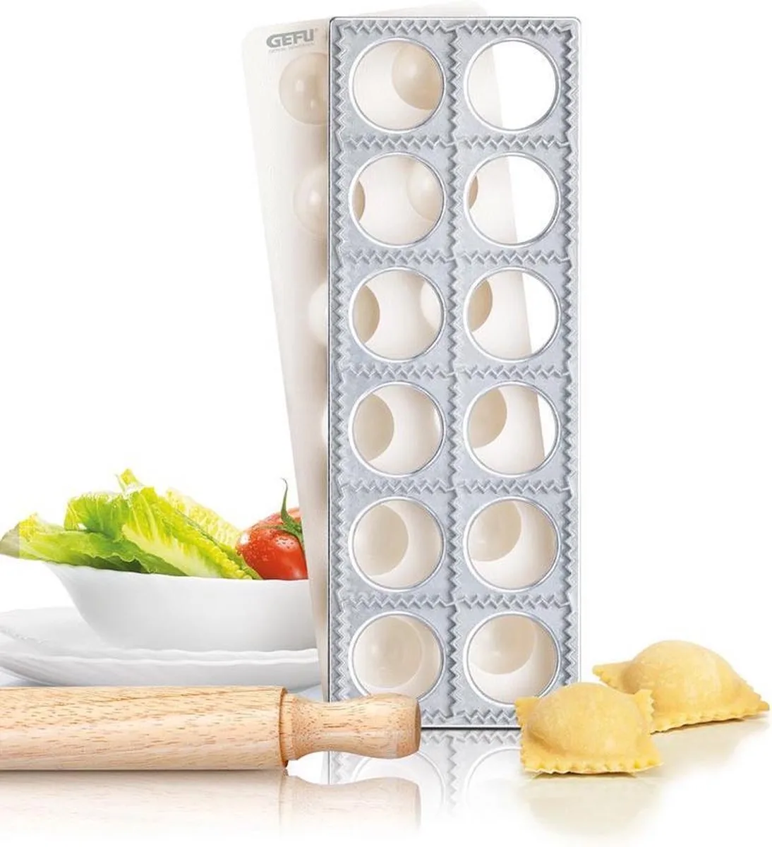 TASCA Raviolimaker - 3-delige Set - Ravioli Vorm - Pasta Maker voor 12 Ravioli van GEFU in Grijs – productfoto