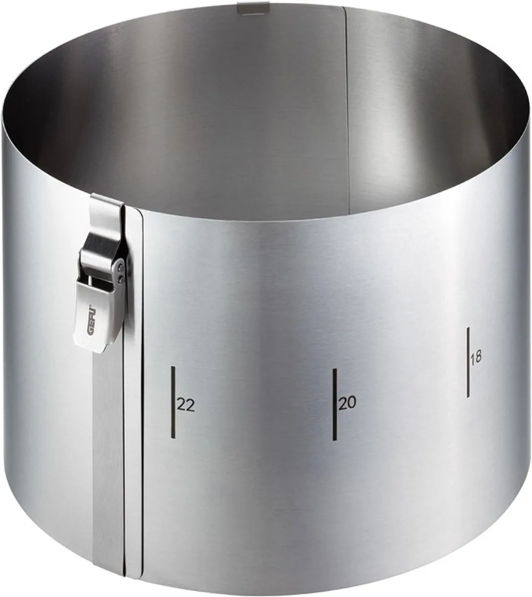 TONDO CLIP Taartring Verstelbaar Ø16-30 cm – RVS Bakring met Clip – Hoogte 15 cm by GEFU in Silver – product photo