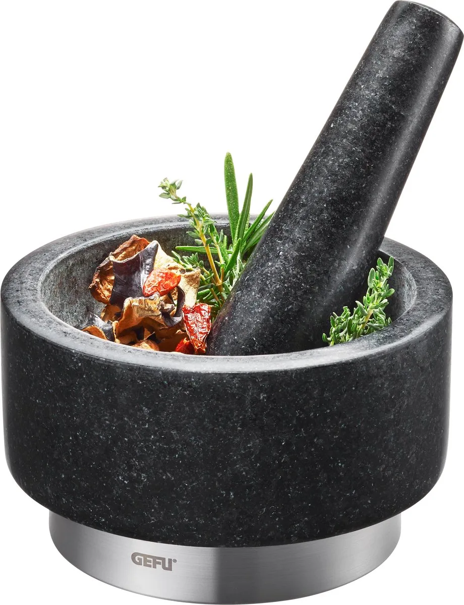 X-PLOSION® Vijzel - Granieten Vijzel met Stamper - Ø 17 cm van GEFU in Donkergrijs – productfoto