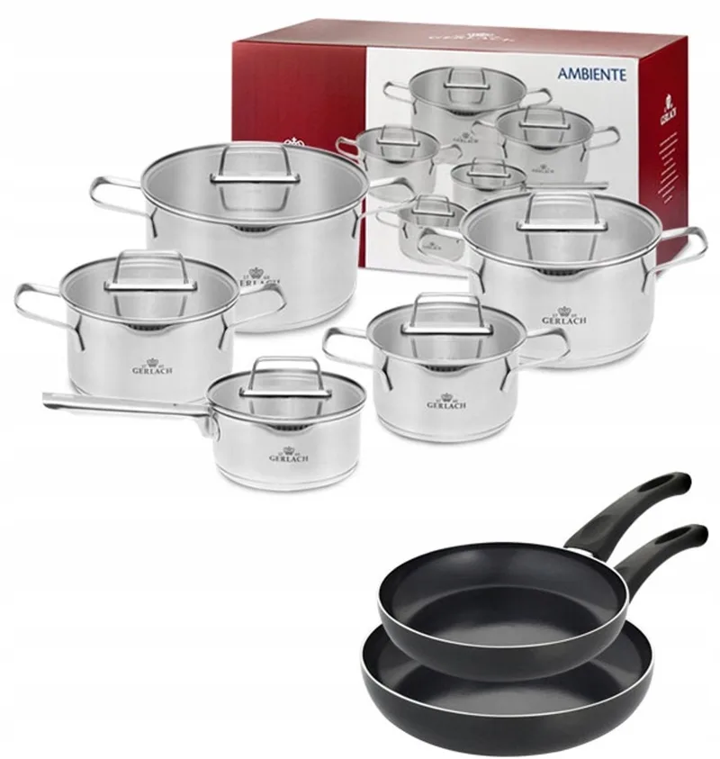 Ambiente 10-delige Pannenset met 2 Koekenpannen - Inductie von Gerlach in Silber – Produktfoto