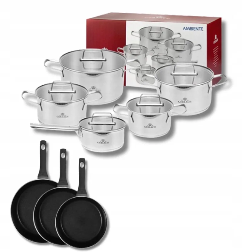 Ambiente 10-delige Pannenset met 3 Harmony Koekenpannen von Gerlach in Silber – Produktfoto