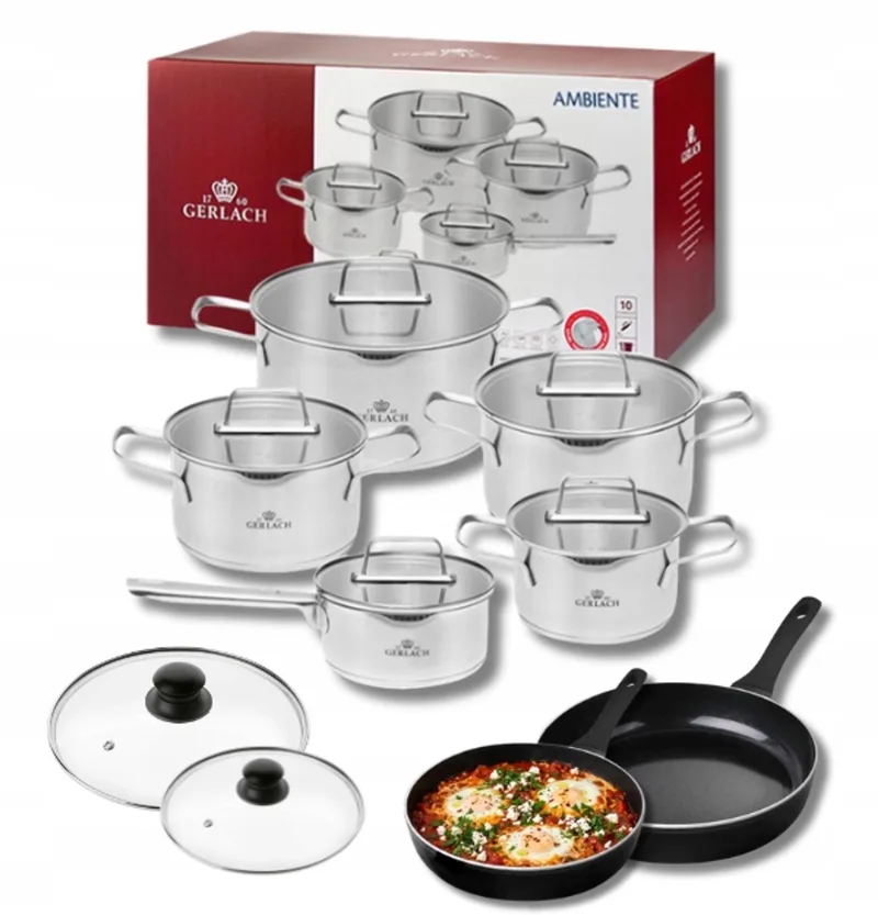Ambiente 10-delige Pannenset met Inductie & Harmony Pannen by Gerlach in Silver – product photo