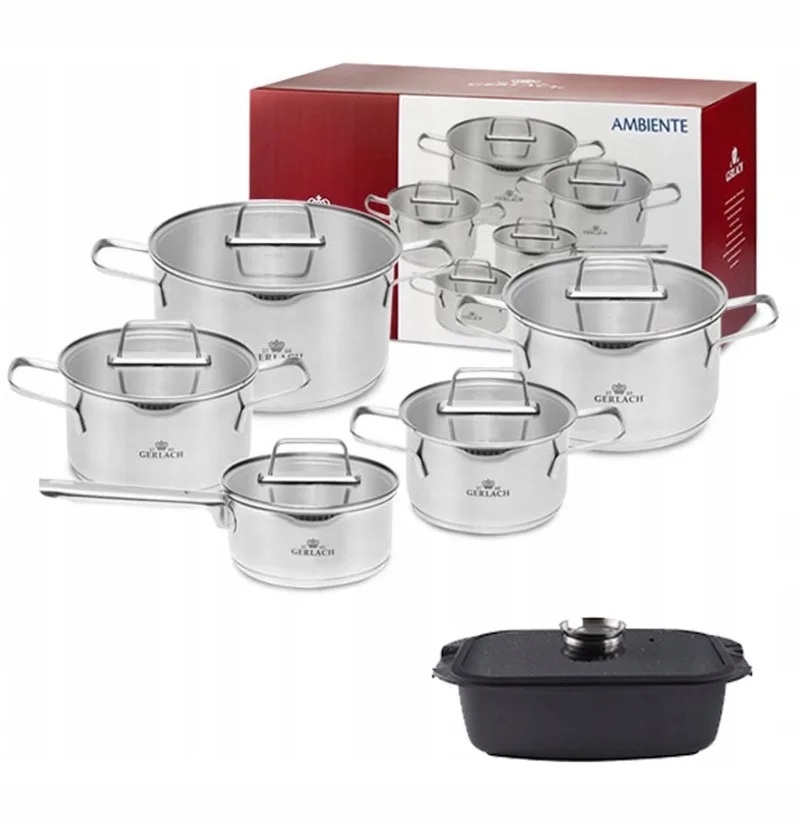 Ambiente Pannenset 10 Delig + Granitex Braadpan met Deksel fra Gerlach i Sølv – produktbillede