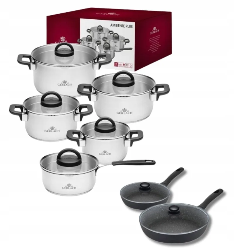 Ambiente Plus Pannenset 10-delig + Granitex Pannen 20/28cm från Gerlach i Silver – produktbild