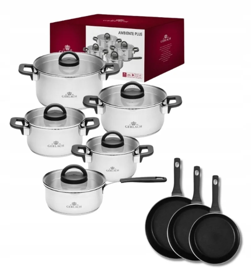 Ambiente Plus Pannenset 10-delig + Harmony Koekenpannen 20-28cm by Gerlach in Silver – product photo