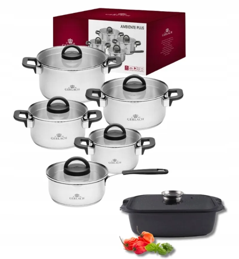 Ambiente Plus Pannenset 10-delig met Braadpan van Gerlach in Zilver – productfoto