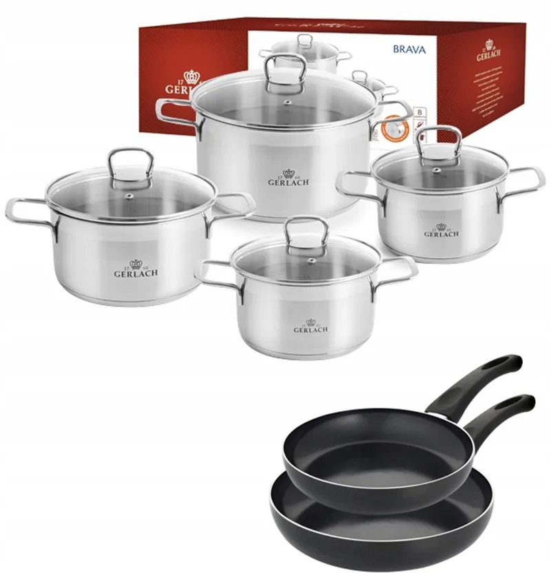 Brava Pannenset 8-delig + 2 Koekenpannen (24/28cm) by Gerlach in Silver – product photo