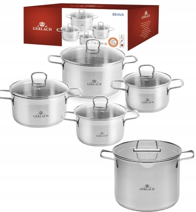 Brava pannenset 8-delig + 7L pan met deksel, RVS, Inductie by Gerlach in Silver – product photo