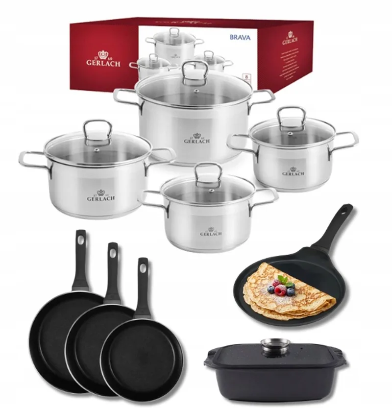 Brava Pannenset 8-delig + Harmony Pannen & Braadpan by Gerlach in Grey – product photo