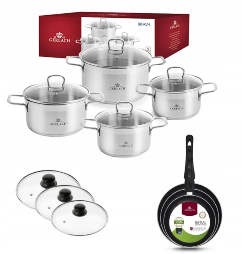 Brava Pannenset 8-delig met 3 Pannen & Deksel by Gerlach in Silver – product photo