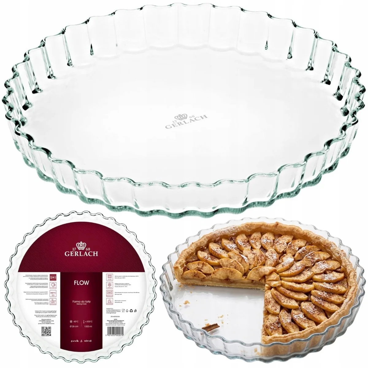 Flow Glazen Taartvorm 26cm 1.3L - Oven- & Vriezerbestendig van Gerlach in Transparant – productfoto