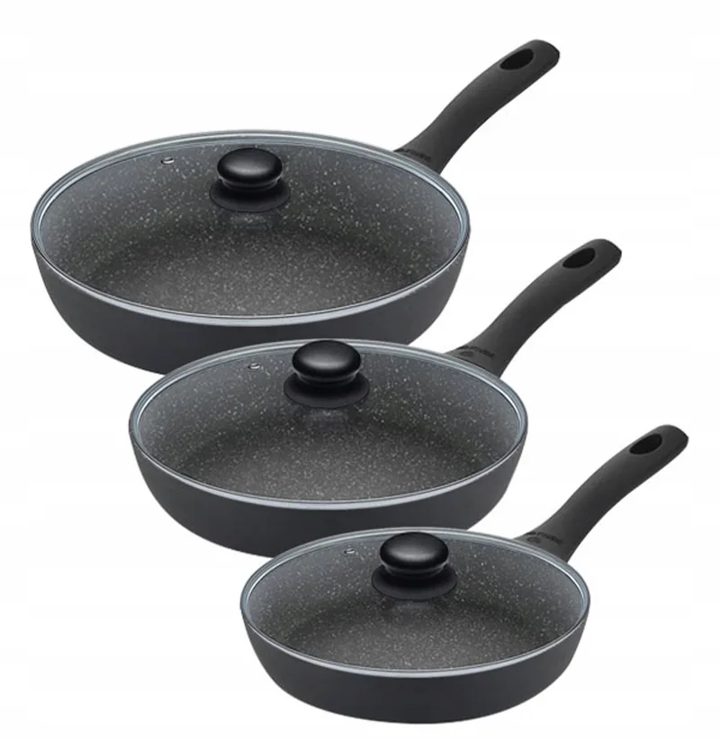 Granitex Pannenset 20, 24, 28cm met Keramische Coating & Deksel by Gerlach in Black – product photo