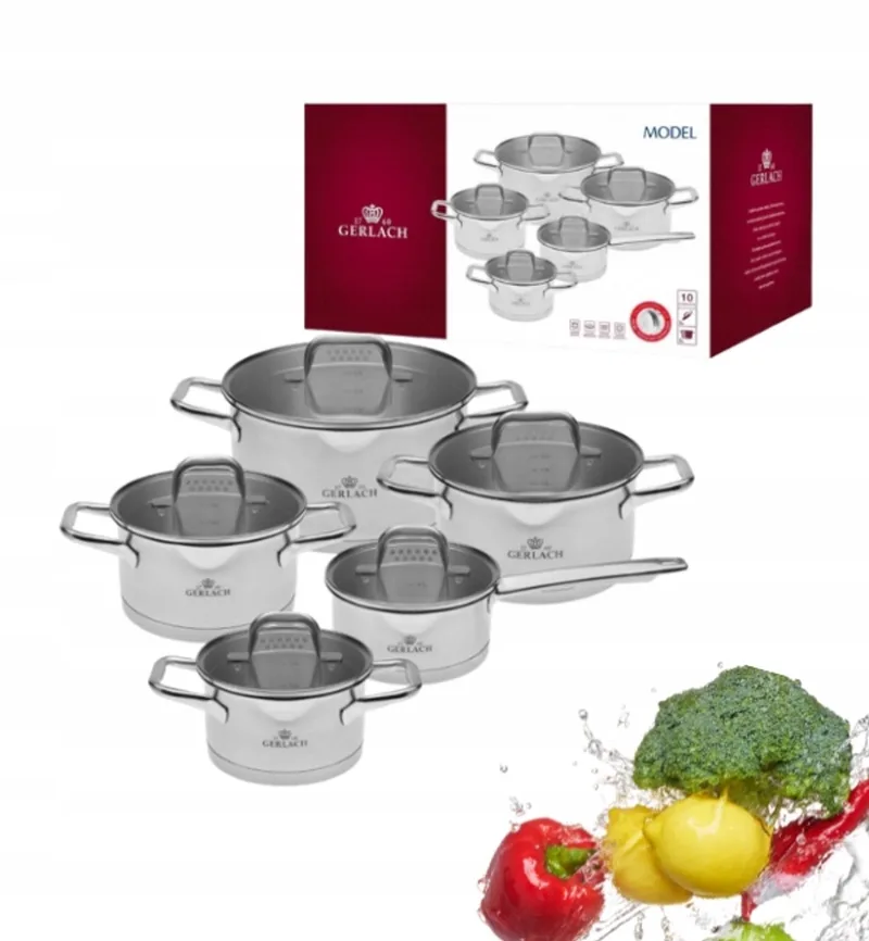 Kookpannenset 10 Delen - RVS, Inductie & Vaatwasserbestendig by Gerlach in Silver – product photo