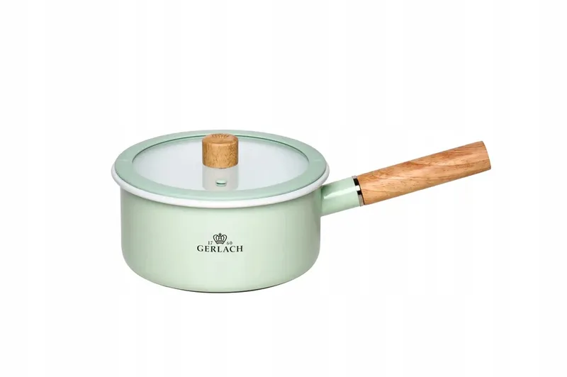 Natur Enamel Groene Steelpan 2L met Deksel 18cm van Gerlach in Groen – productfoto