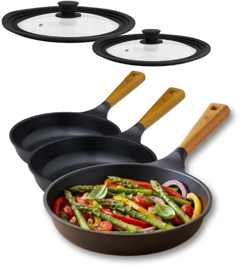 Natur Keramische Pannenset 20/24/28 cm met Siliconen Deksel de Gerlach en Noir – photo produit