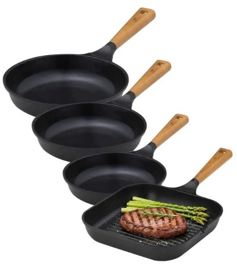 Natur Pannenset 4-delig met Grillpan - Keramisch von Gerlach in Schwarz, Braun – Produktfoto