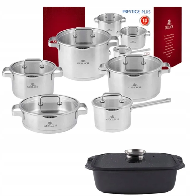 Prestige Plus 10-delige Inductie Pannenset met Braadpan de Gerlach en Argent – photo produit