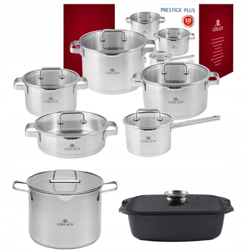 Prestige Plus Pannenset 10 Delig met Braadpan & 7L Pan by Gerlach in Silver – product photo