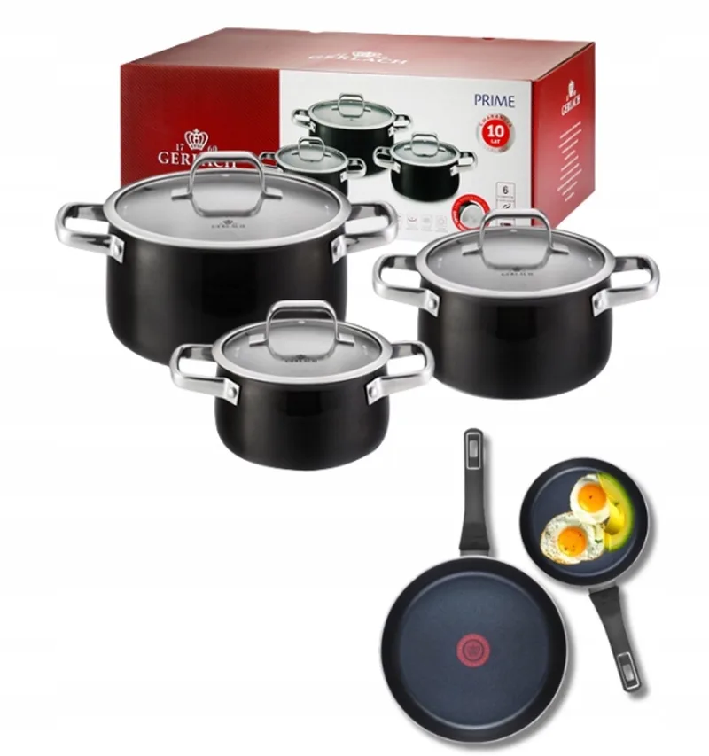 Prime Pannenset 6 Delen + 2 Koekenpannen Inductie von Gerlach in Schwarz – Produktfoto