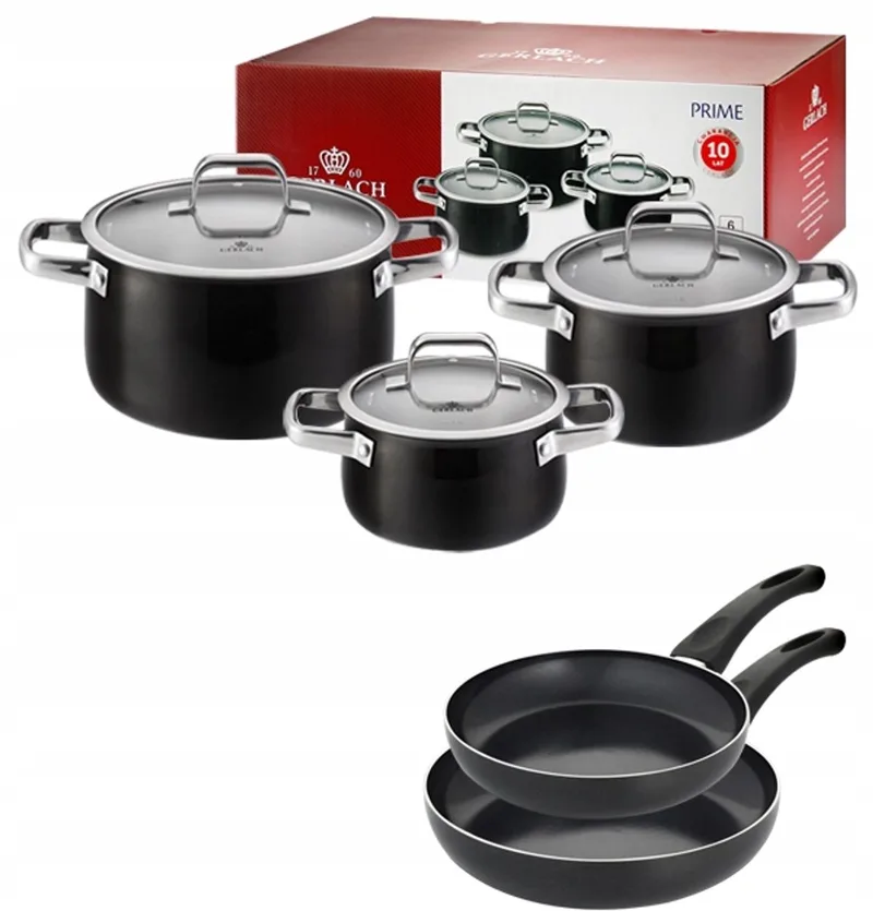 Prime Pannenset 6 Delen + 2 Pannen Initial 24/28cm by Gerlach in Black – product photo