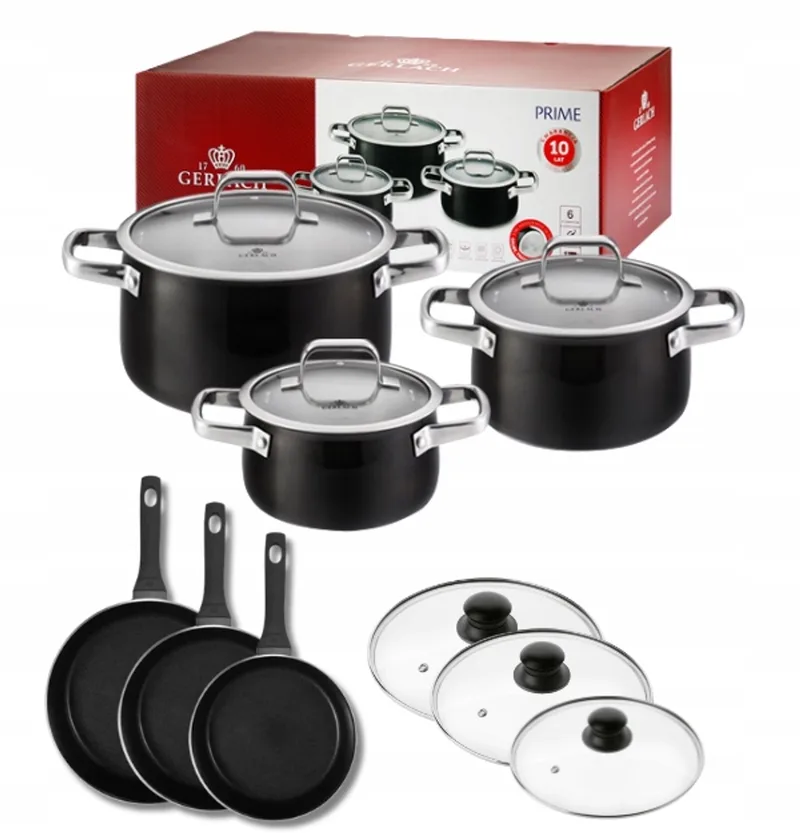 Prime Pannenset 6-delig + 3 Harmony Koekenpannen von Gerlach in Schwarz – Produktfoto