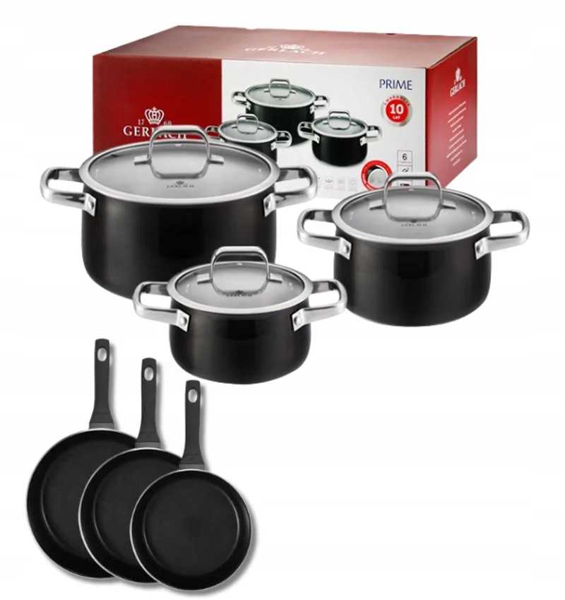 Prime Pannenset 6-delig + 3 Harmony Pannen - Inductie von Gerlach in Schwarz – Produktfoto