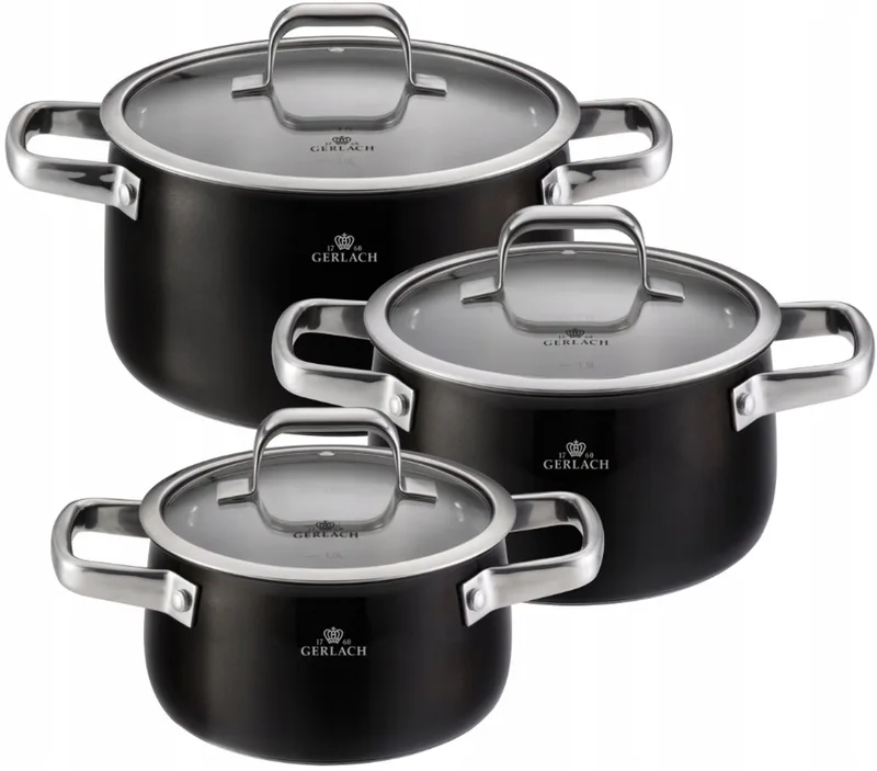 Prime Pannenset Staal 2/3/5L - 6 Delig von Gerlach in Schwarz – Produktfoto