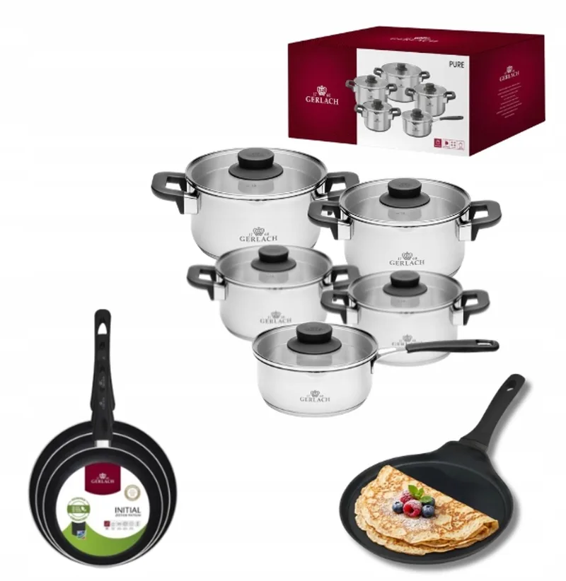 Pure Pannenset 10-delig met 4 Koekenpannen de Gerlach en Gris – photo produit
