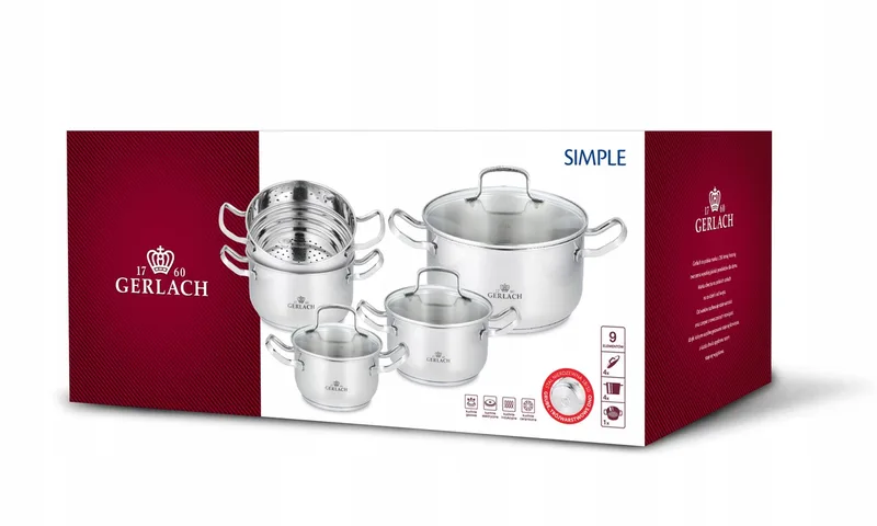 Simple NK 332 Pannenset 9 Delen - Roestvrij Staal von Gerlach in Grau – Produktfoto