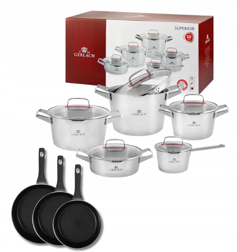 Superior Pannenset 10-delig + 3 Harmony Koekenpannen by Gerlach in Silver – product photo