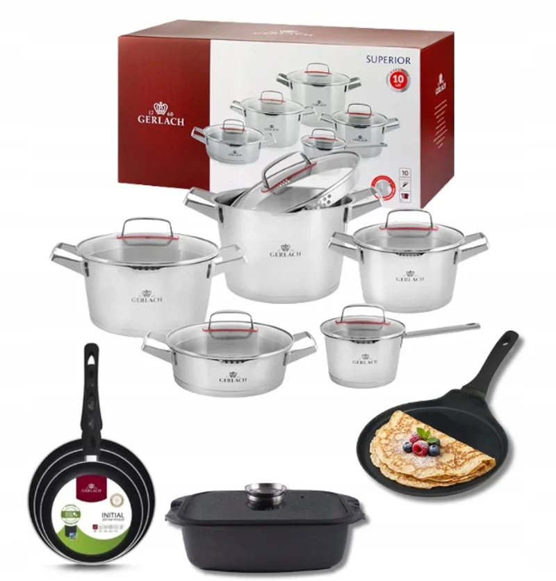 Superior Pannenset 10-delig + Koekenpannen + Braadpan von Gerlach in Silber – Produktfoto
