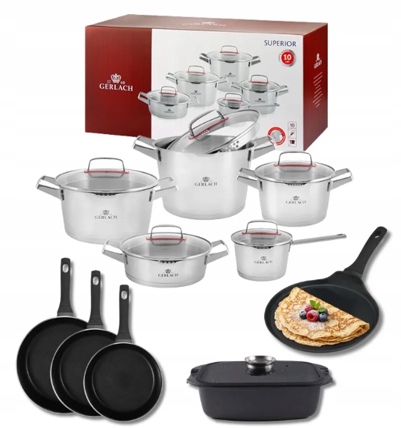 Superior Pannenset 10-delig + Koekenpannen & Braadpan by Gerlach in Silver – product photo