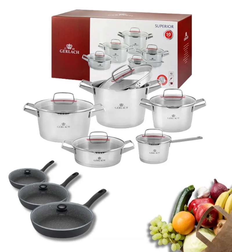 Superior Pannenset 10-delig met 3 Koekenpannen by Gerlach in Silver – product photo