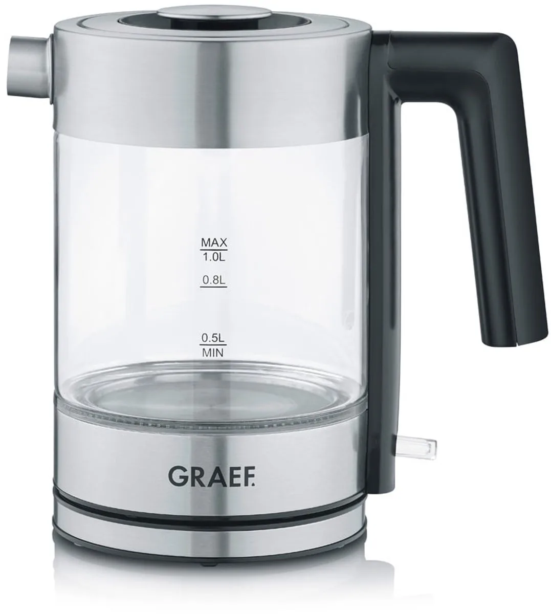 WK300 waterkoker 1 l 2000 W Zwart, Roestvrijstaal, Transparant van Graef in Zilver – productfoto