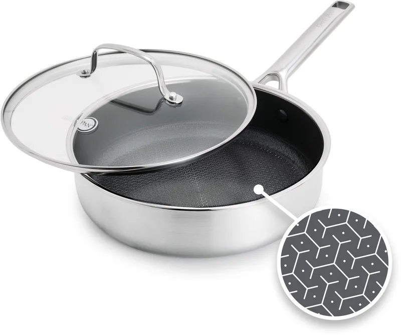 Apex Hapjespan -24cm - Honinggraat - Keramisch - PFAS-vrij - Inductie hapjespan - Ovenbestendig tot 220°C - Vaatwasserbestendig - RVS handgrepen – Roestvrijstaal de GreenPan en Argent – photo produit