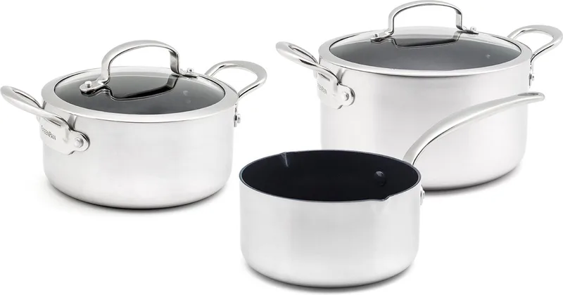 Barcelona Evershine 3-delige kookpannenset - 20, 24 en 28cm - PFAS-vrij by GreenPan in Silver – product photo