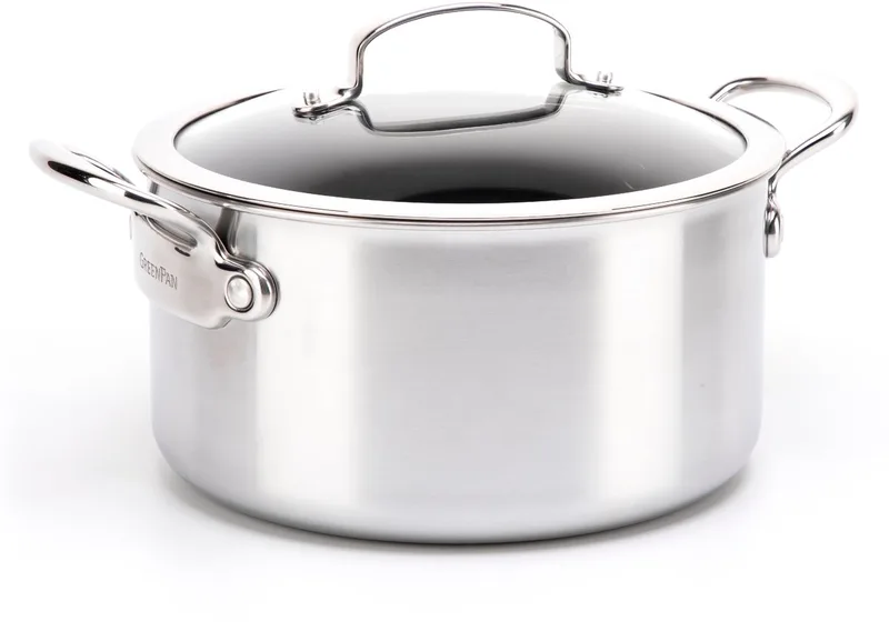 Barcelona Evershine Kookpan 18cm - 2.1L - PFAS-vrije antikleeflaag - Inductie kookpan - Keramische pan - Ovenbestendig tot 220°C - Glazen deksel - Zilver von GreenPan in Silber – Produktfoto