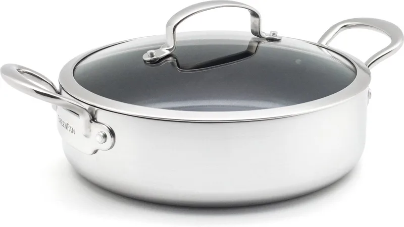 Barcelona Evershine stoofpan met deksel en extra handvat 26cm/3.8L by GreenPan in Silver – product photo